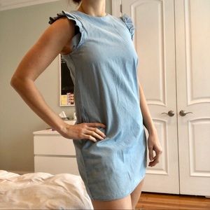 Mango Chambray Ruffle Sleeve Dress